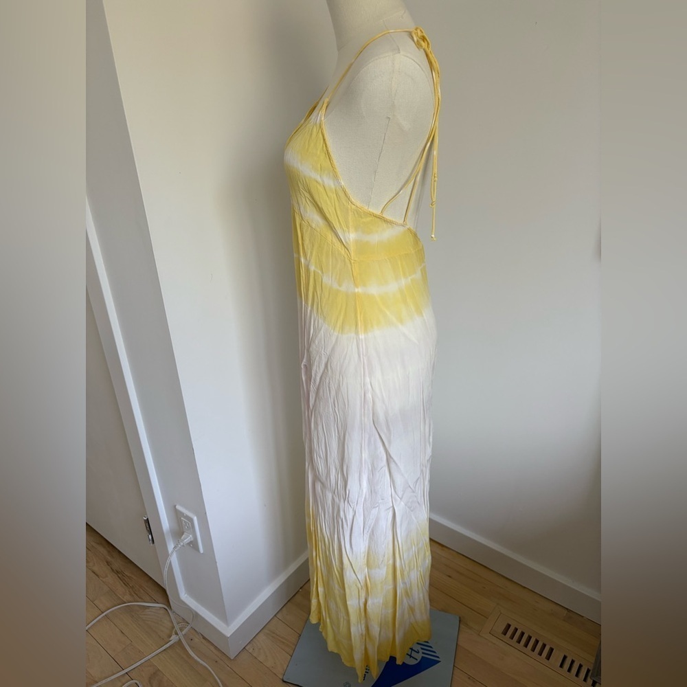 ASOS Yellow and White Spaghetti Strap Beach Coverup Dresw - Picture 6 of 6